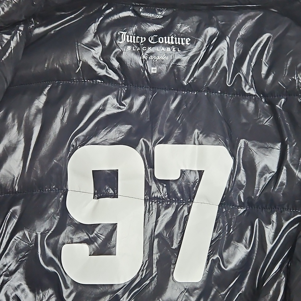 Juicy Couture Shiny Black Puffer Coat Size Medium - Picture 5 of 7